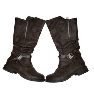 Extreme by Eddie Marc | Brown Vegan Leather Lined Moto Style Boots Women's 10
